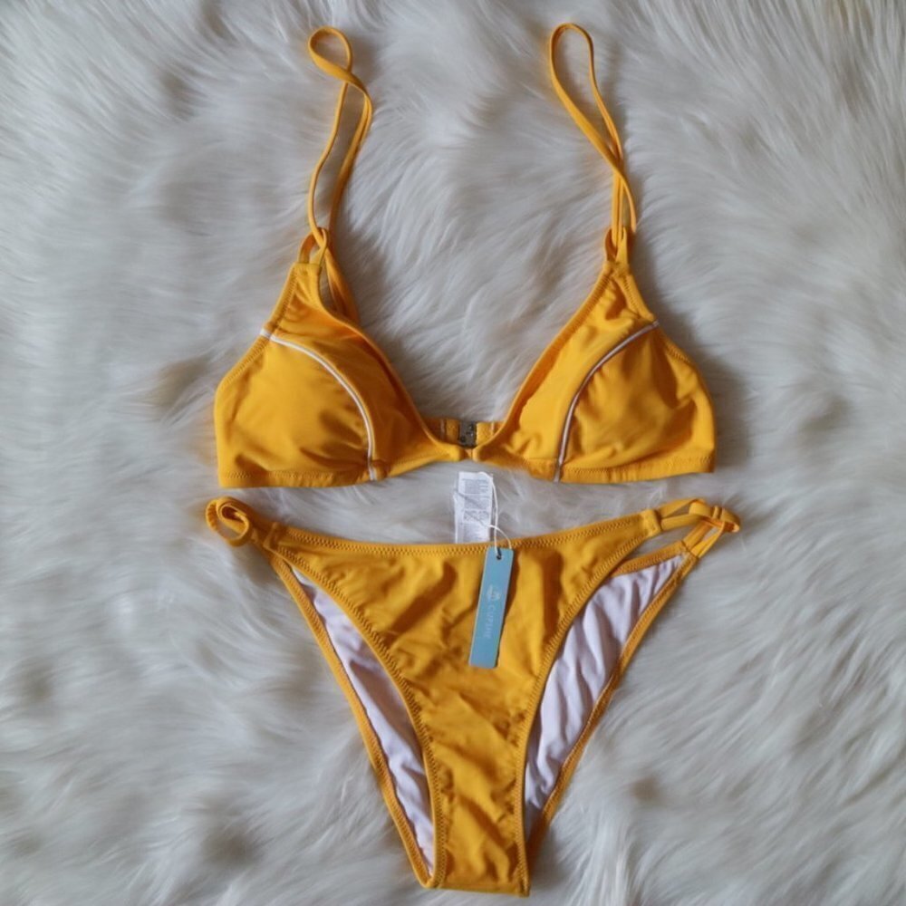 NEW Yellow White Triangle Bikini Swim Set Size XL